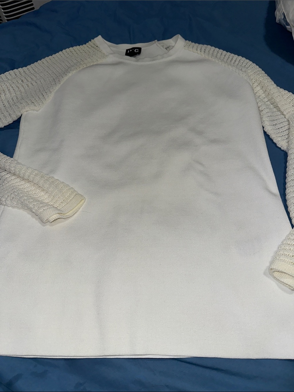 Inc international concepts white mesh sleeve pullover sweater